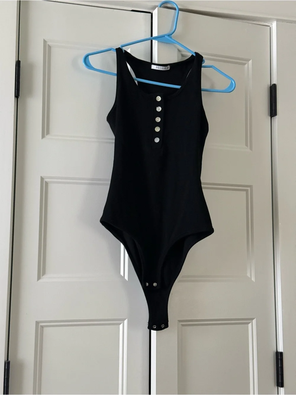 Reoria Black Ribbed Snap-Front Bodysuit